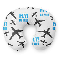 Thumbnail for Fly Be Free (White) Travel & Boppy aviation design on memory foam with soft cover travel pillow.