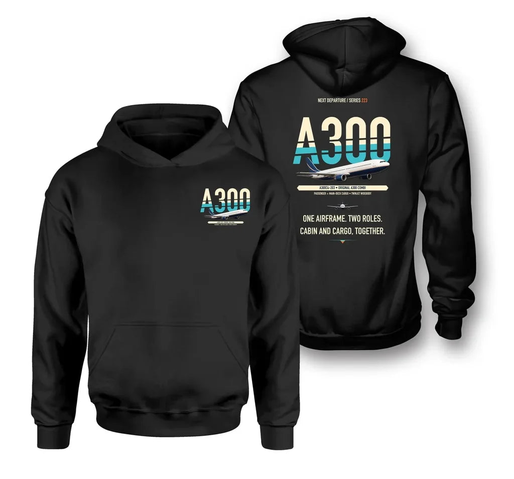 Airbus A300C4-203 design on black hoodie