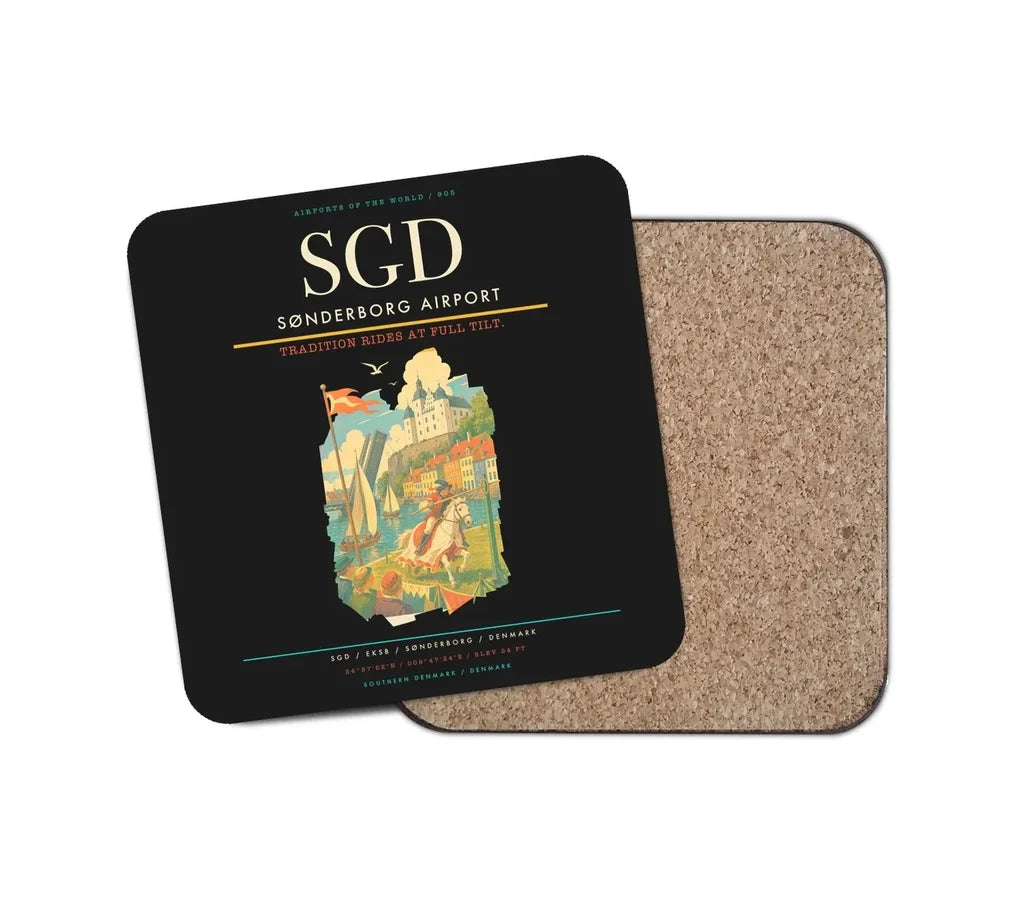 Sønderborg Airport (SGD) design on black 1 piece coaster