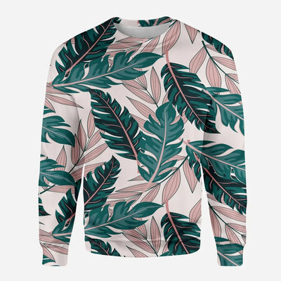 Seamless Palm Leafs aviation design printed on soft cotton blend 3D sweatshirt.