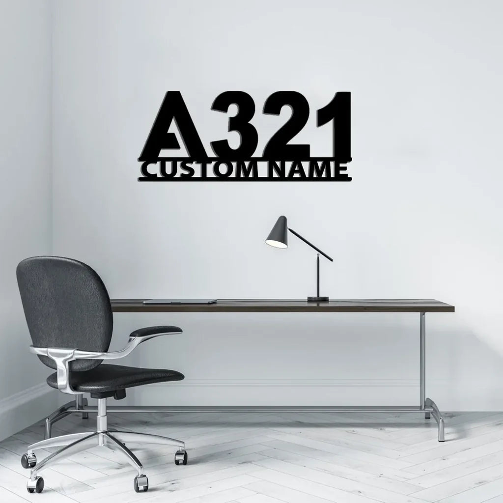 Airbus A321 Flat Text aviation design on durable metal with painted finish metal wall sign.