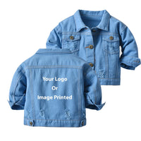 Thumbnail for Custom Design Image Logo aviation design printed on classic denim with ribbed trim kids' denim jacket.