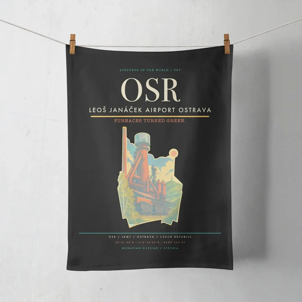 Leoš Janáček Airport Ostrava (OSR) design on black towel