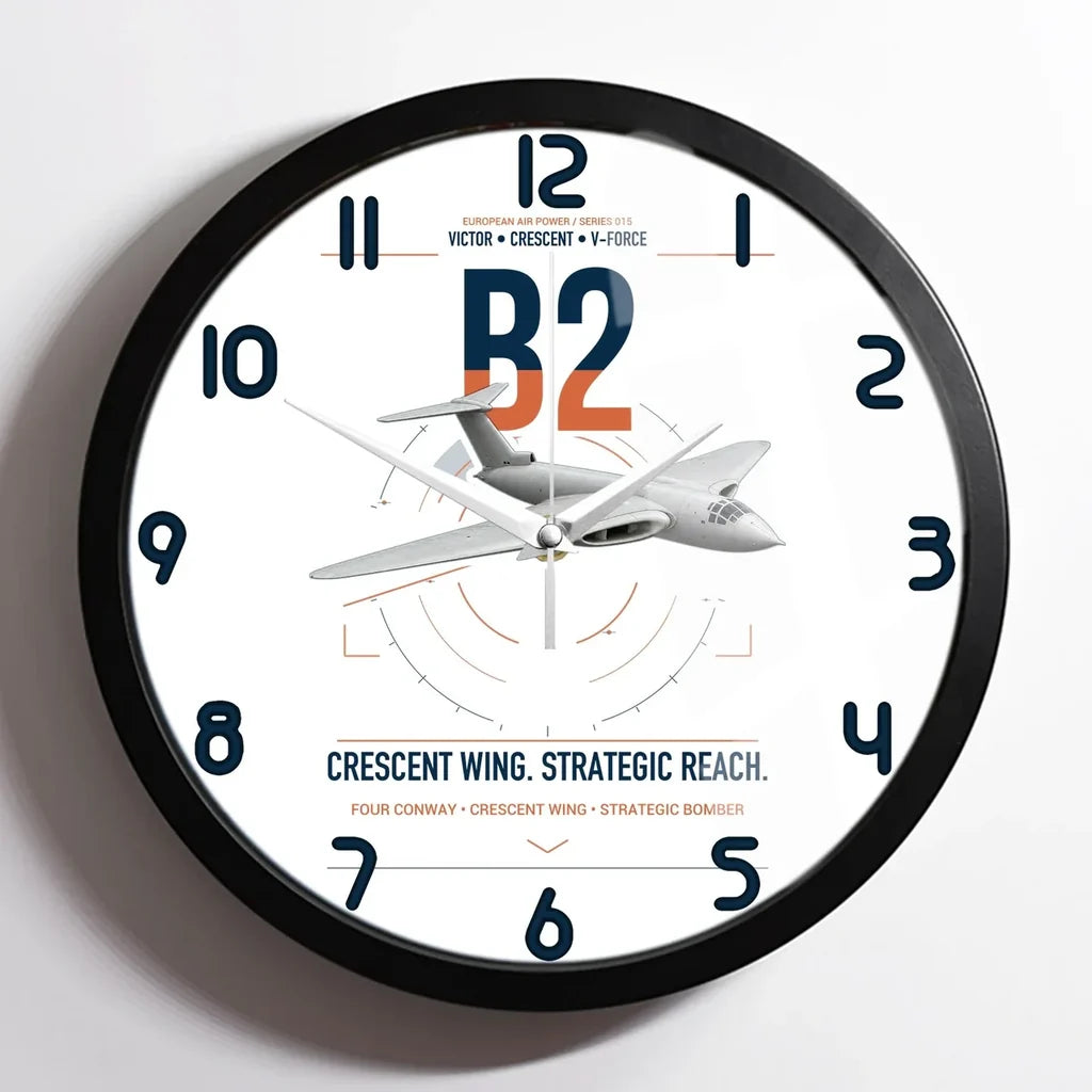 Handley Page Victor B2 design on white framed wall clock