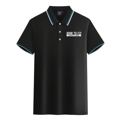 Born To Fly Forced To Work aviation design printed on soft cotton stylish polo shirt.