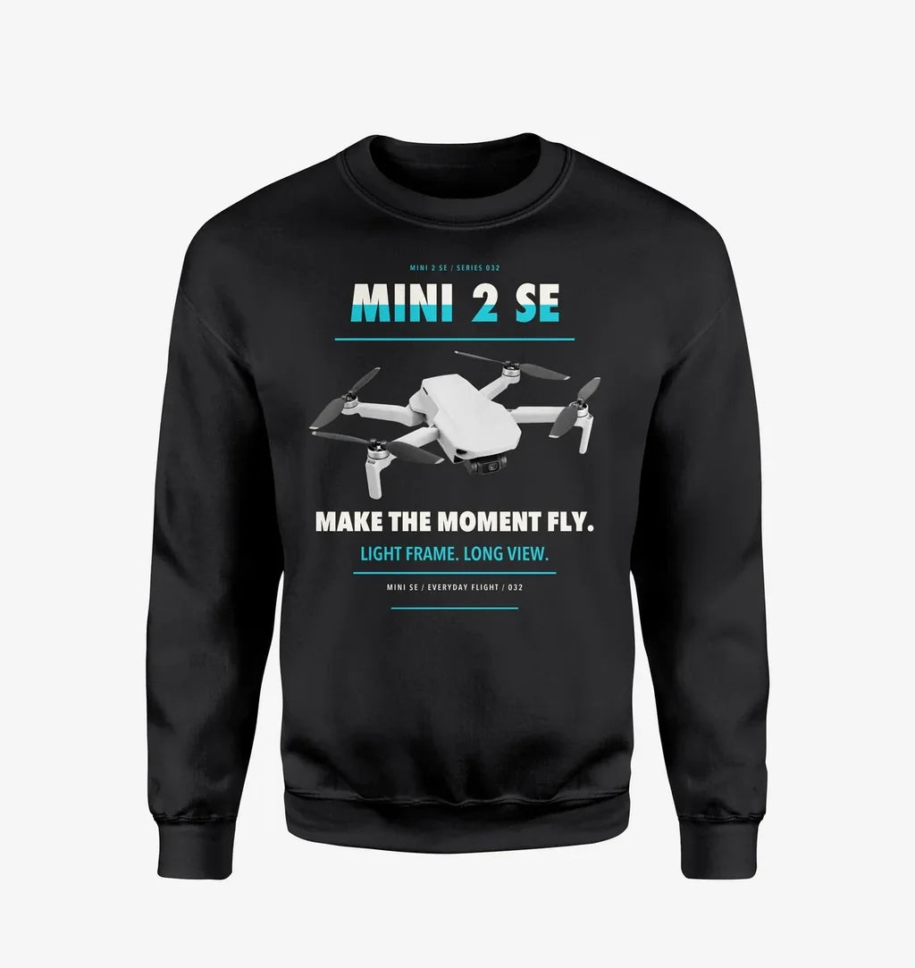 DJI Mini 2 SE design on black sweatshirt