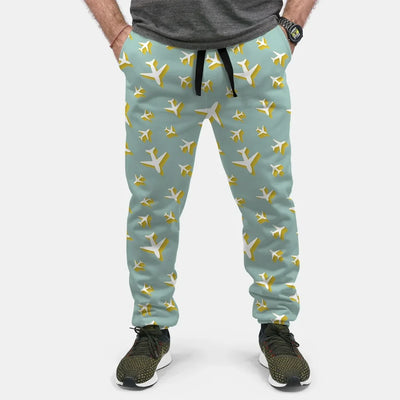 Mixed Size Airplanes aviation design on soft cotton blend 3D-printed sweatpants.