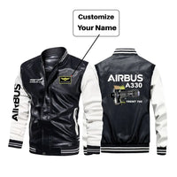 Thumbnail for Airbus A330 & Trent 700 Engine aviation design printed on genuine leather with modern tailored fit stylish leather jacket.