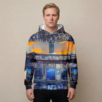 Amazing Boeing 737 Cockpit Printed aviation design printed on soft cotton 3D-print T-shirt.