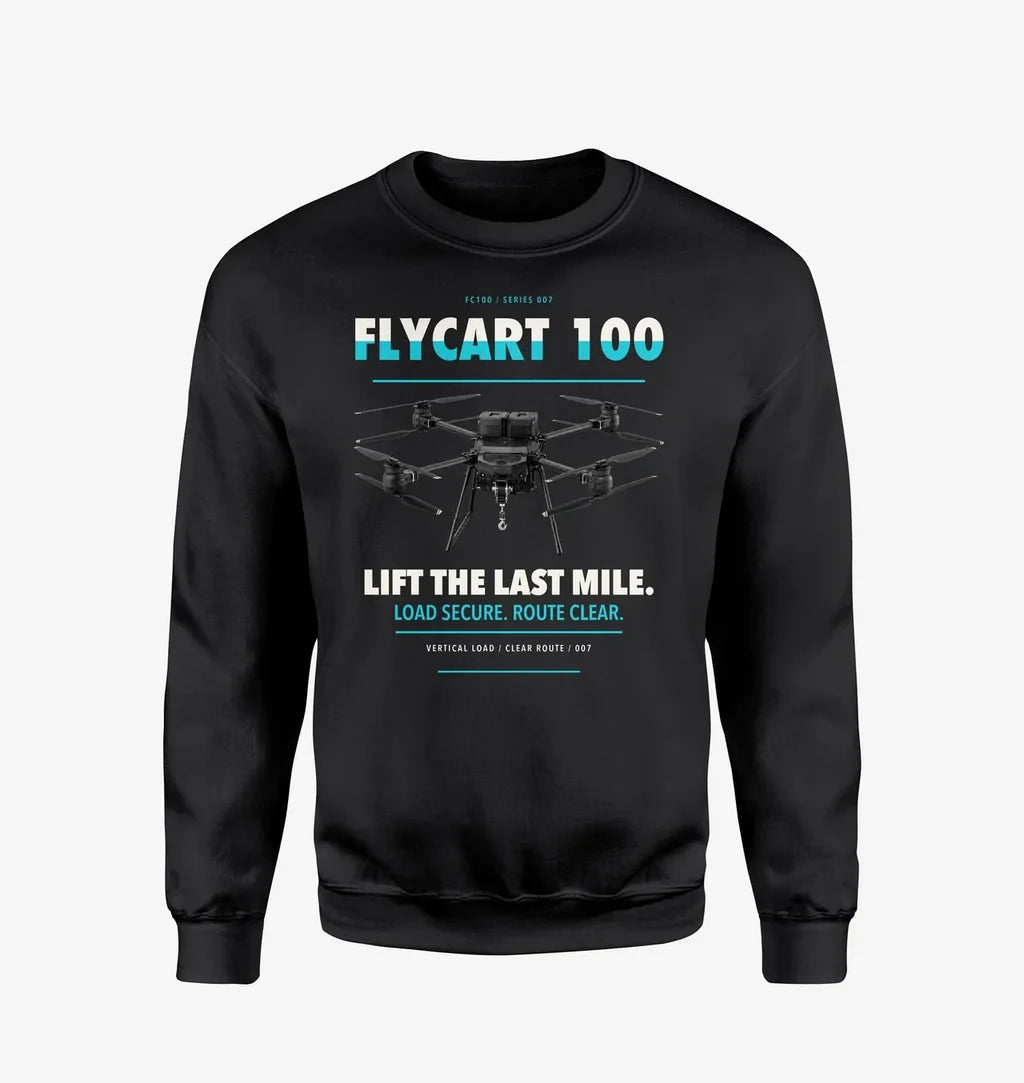 DJI FlyCart 100 design on black sweatshirt