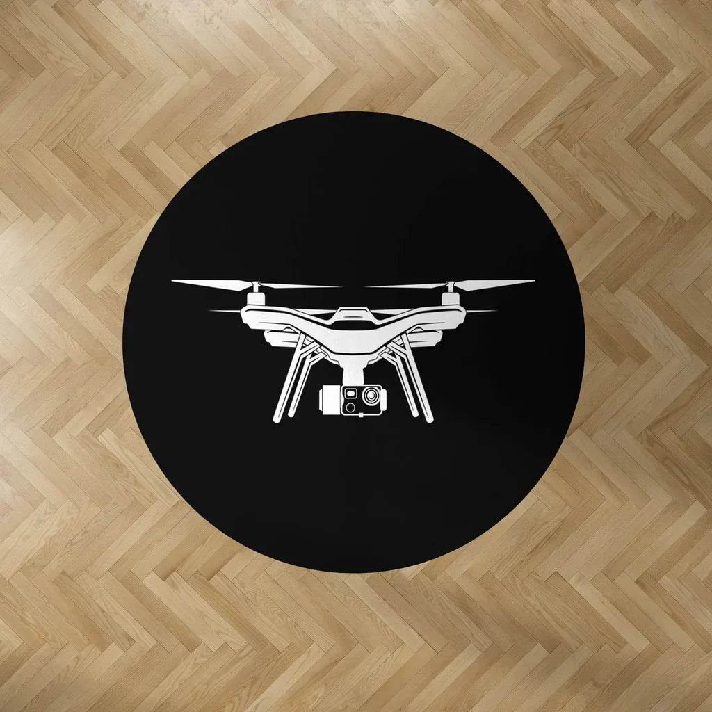 Drone Silhouette Carpet & Floor Mats (Round) aviation design on durable carpet pile with non-slip backing round carpet floor.