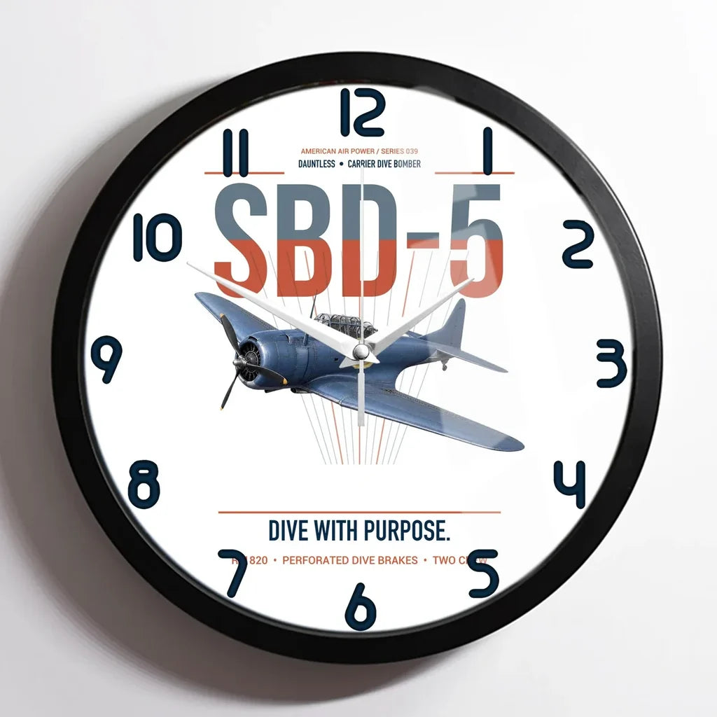SBD-5 Dauntless design on white framed wall clock