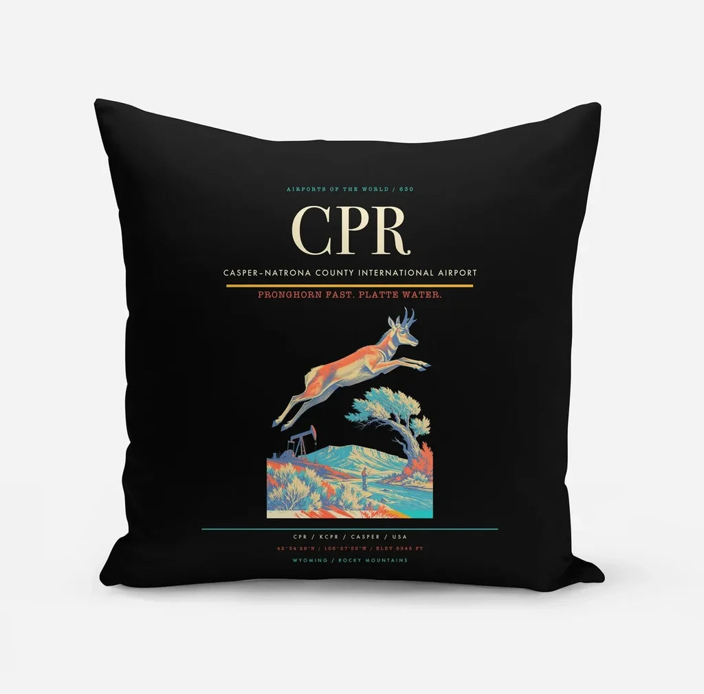 Casper–Natrona County International Airport (CPR) design on black pillow