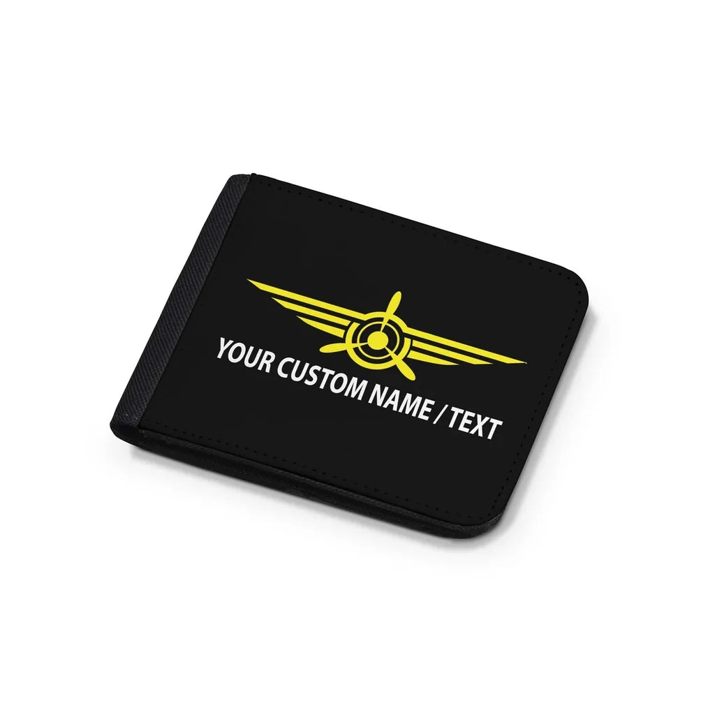 Customizable Name & Badge (3) aviation design wallet, leather construction.