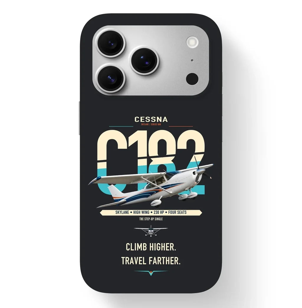 Cessna 182 Skylane design on black magsafe iphone case, for iPhone 17 Pro