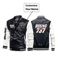 Thumbnail for Amazing Boeing 737 aviation design printed on genuine leather with modern tailored fit stylish leather jacket.