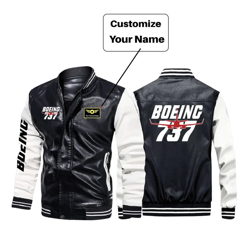 Amazing Boeing 737 aviation design printed on genuine leather with modern tailored fit stylish leather jacket.