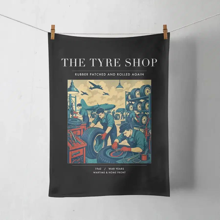 VINTAGE G4535 - The Tyre Shop - Designed Towels design on black