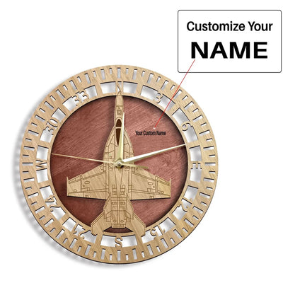 F-16 Super Hornet aviation design on premium wood wooden wall clock.