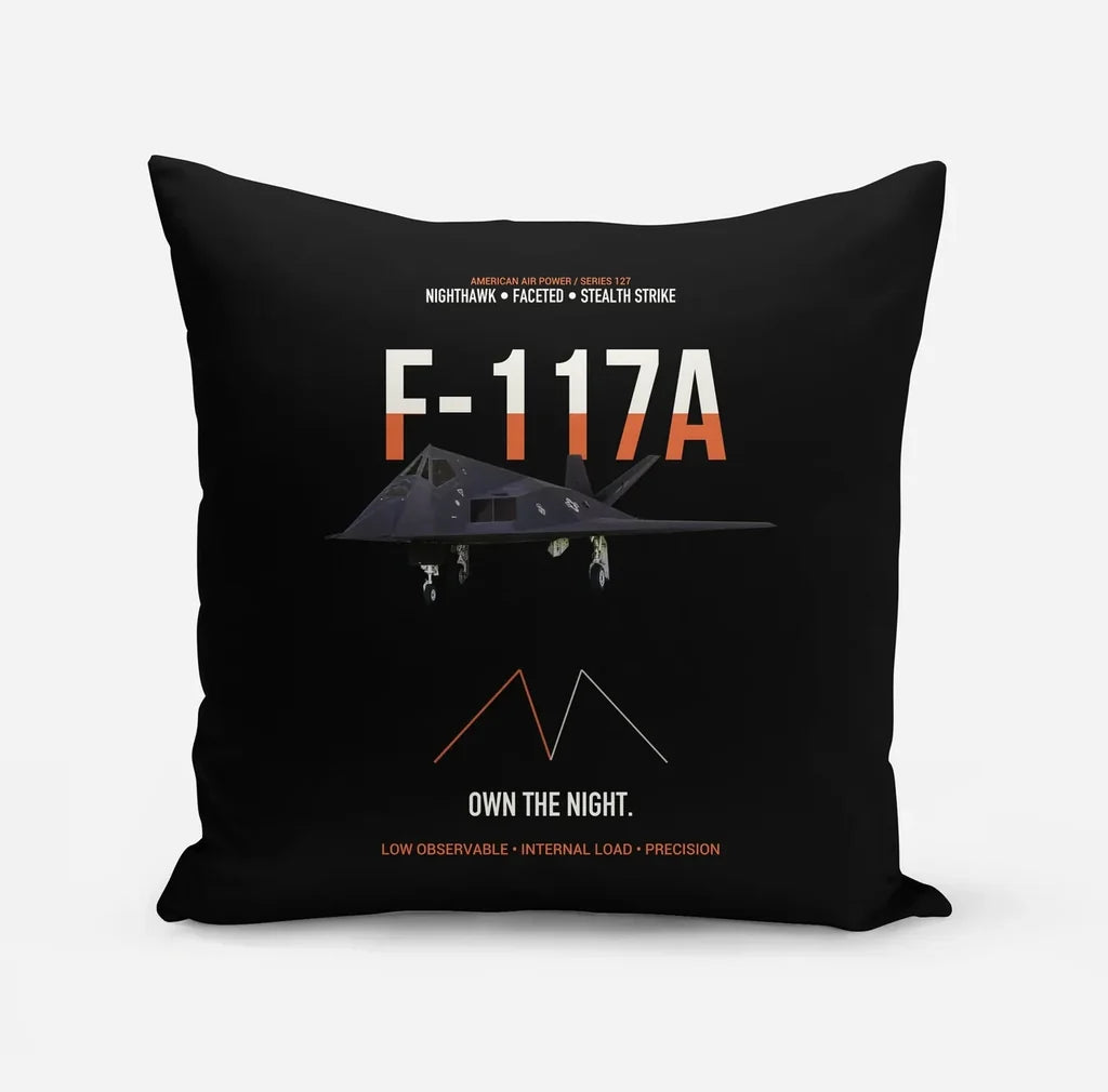 F-117A Nighthawk Own The Night design on black pillow