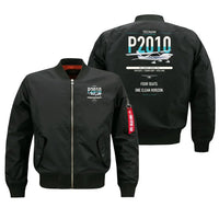 Thumbnail for Tecnam P2010 design on black bomber jacket, double-side print