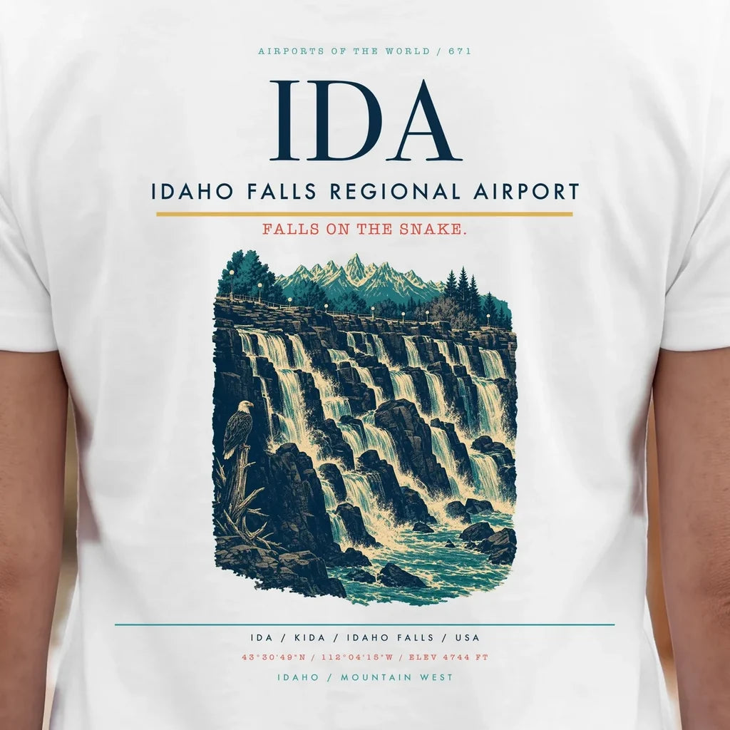 Idaho Falls Regional Airport (IDA) double-side t-shirt design close-up cover
