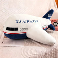 Thumbnail for US Airways aviation design on soft polyester filling airplane-shape decorative pillow.
