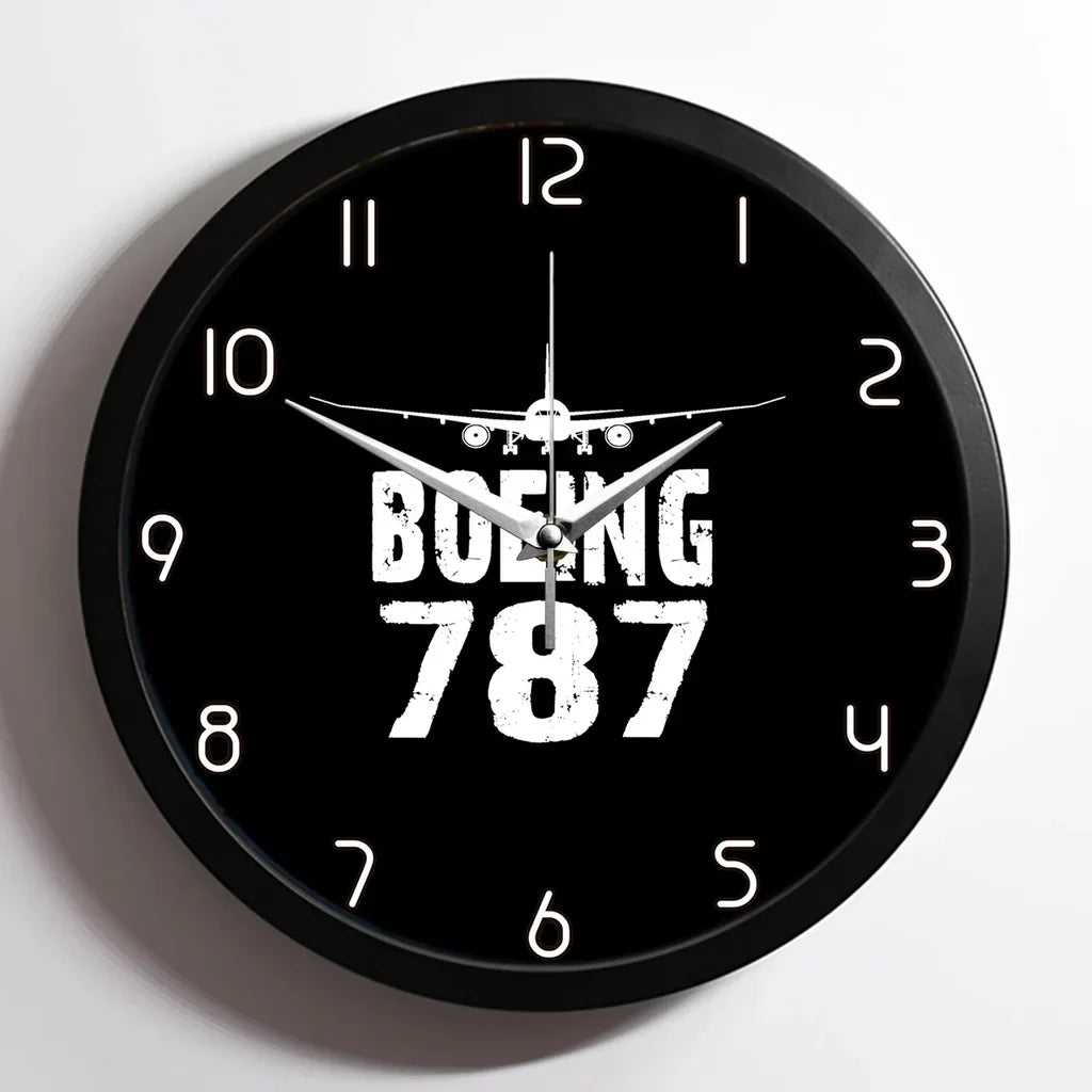 Boeing 787 & Plane aviation design on premium wood and metal wall clock.