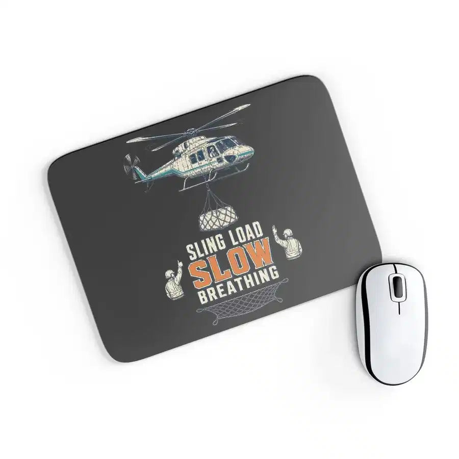 Sling Load Slow Breathing design on black rectangle mouse pad
