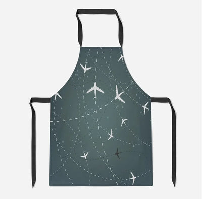 Travelling with Aircraft (Green) aviation design on durable cotton blend kitchen apron.
