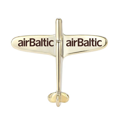 Airbaltic Airlines Airplane Shape aviation airplane-shape brooch, polished alloy body with engraved detail.