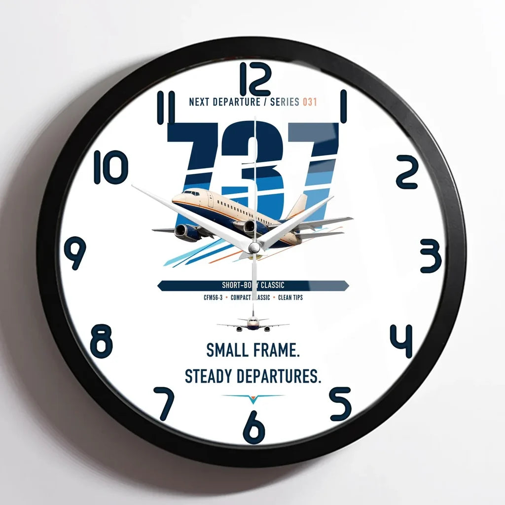 Boeing 737-500 Classic design on white framed wall clock