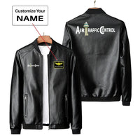 Thumbnail for Air Traffic Control PU aviation design printed on genuine leather with quilted lining leather jacket.