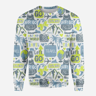 Motivational Travel Badges aviation design printed on soft cotton blend 3D sweatshirt.