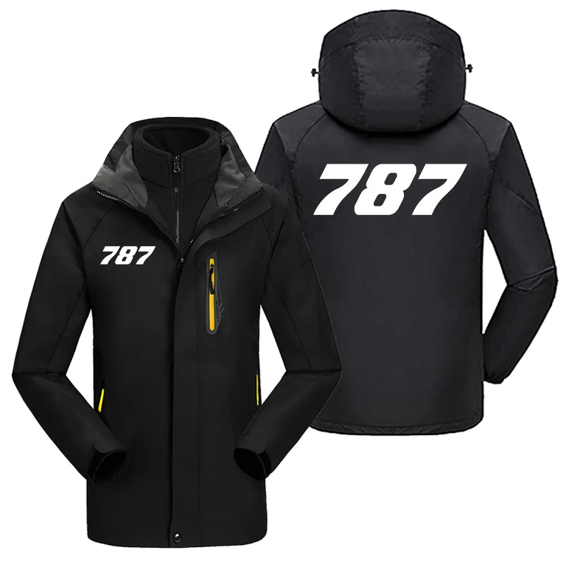 Boeing 787 Flat Text aviation design printed on heavyweight insulated shell with snow cuffs thick ski jacket.