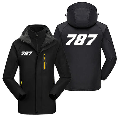 Boeing 787 Flat Text aviation design printed on heavyweight insulated shell with snow cuffs thick ski jacket.