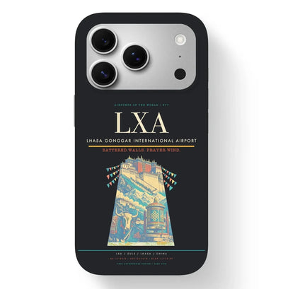 Lhasa Airport (LXA) design on black iPhone 17 Pro MagSafe case