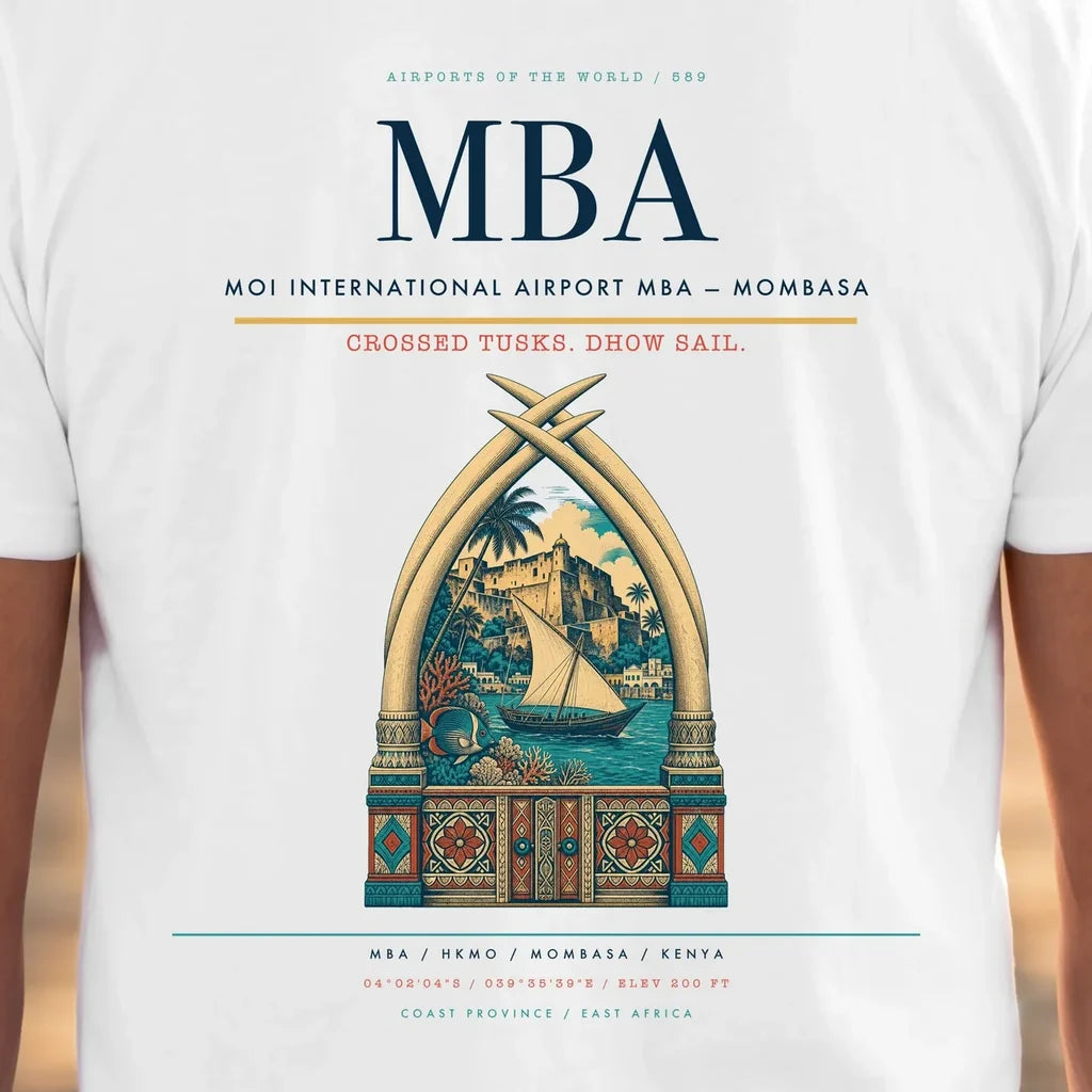 Moi International Airport (MBA) double-side t-shirt design close-up cover