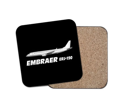 The Embraer ERJ-190 aviation design on cork-backed wood with print coaster.