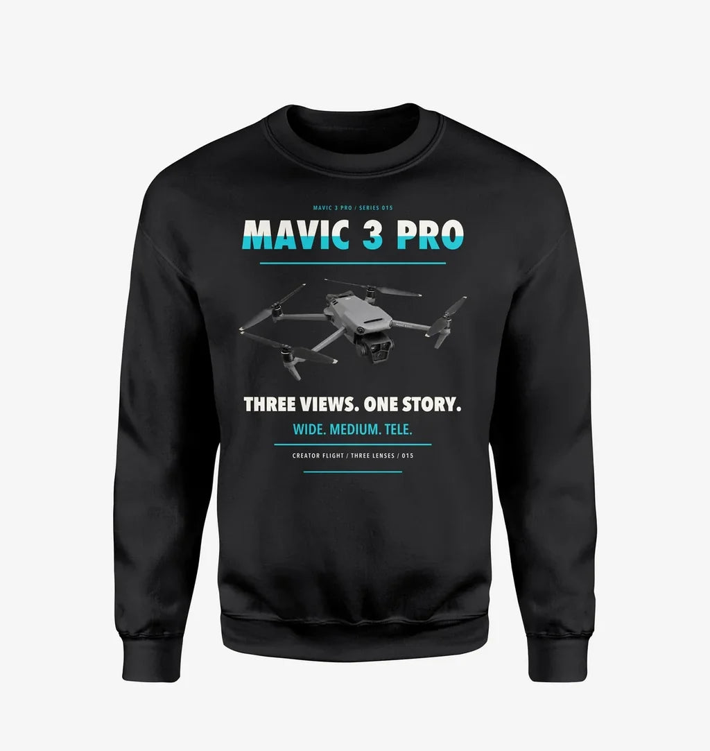 DJI Mavic 3 Pro design on black sweatshirt