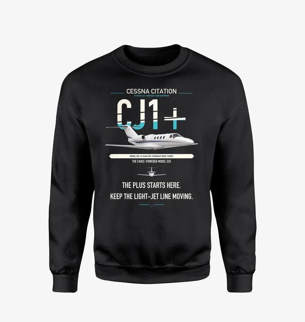 Cessna Citation CJ1+ design on black sweatshirt