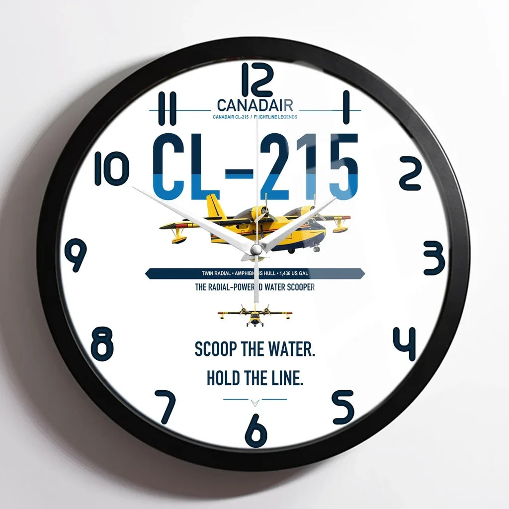 Canadair CL-215 design on white framed wall clock