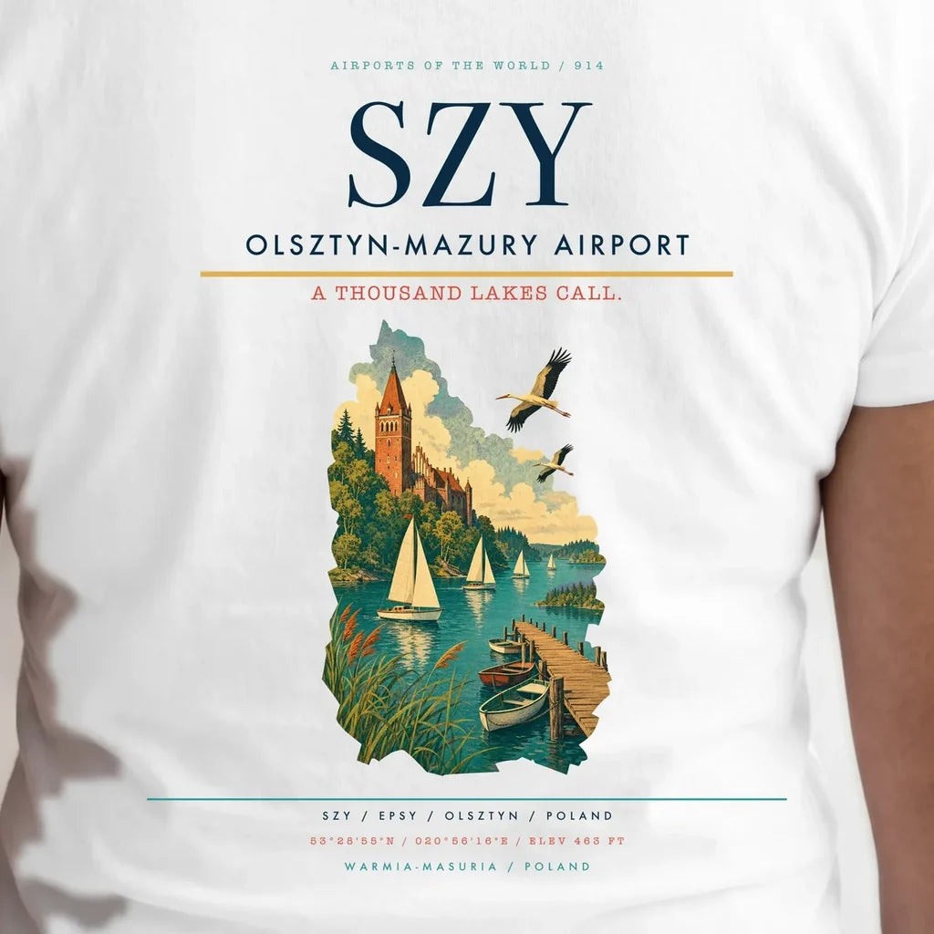 Olsztyn-Mazury Airport (SZY) double-side t-shirt design close-up cover