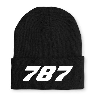Boeing 787 Flat Text Embroidered aviation embroidery on soft knit fabric beanie.