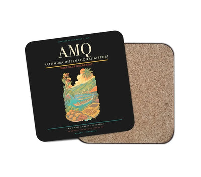 Pattimura International Airport (AMQ) design on black 1 piece coaster