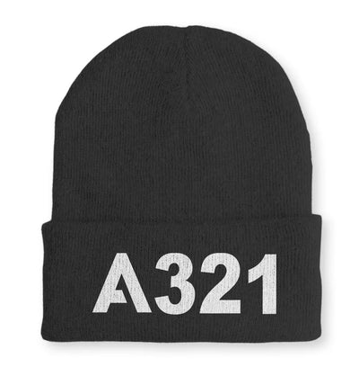 Airbus A321 Flat Text Embroidered aviation embroidery on soft knit fabric beanie.