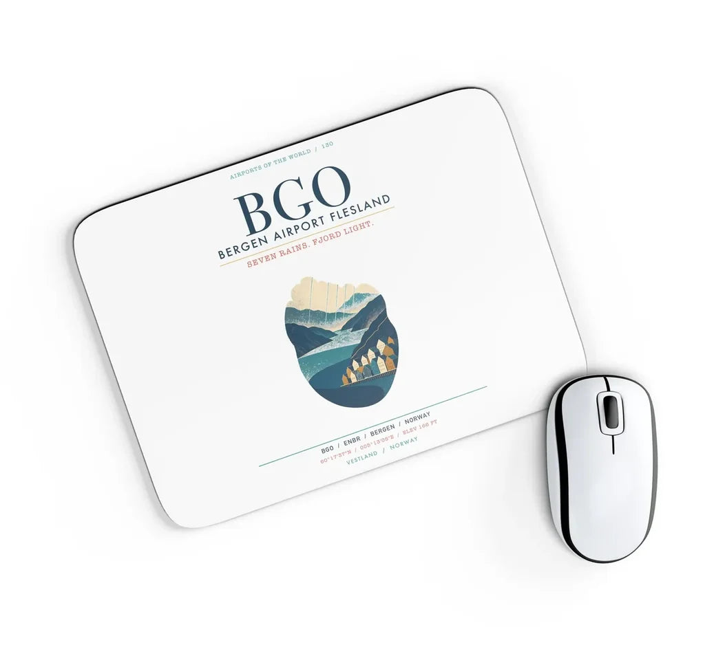 Bergen Airport Flesland (BGO) design on white rectangle mouse pad