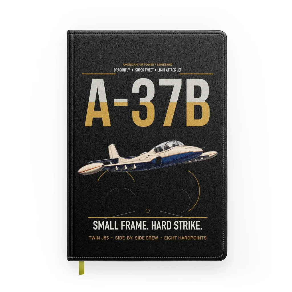 A-37B Dragonfly design on black notebook