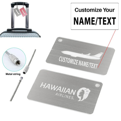 Hawaiian Airlines aviation print aluminum airplane luggage tag, aircraft-grade aluminum.