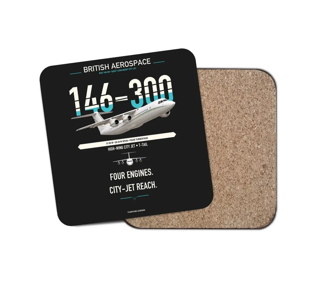 BAe 146-300 design on black 1 piece coaster